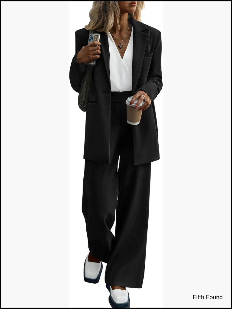 Women's 2-Piece Oversized Blazer & Wide Leg Pantsuit Set Business Casual